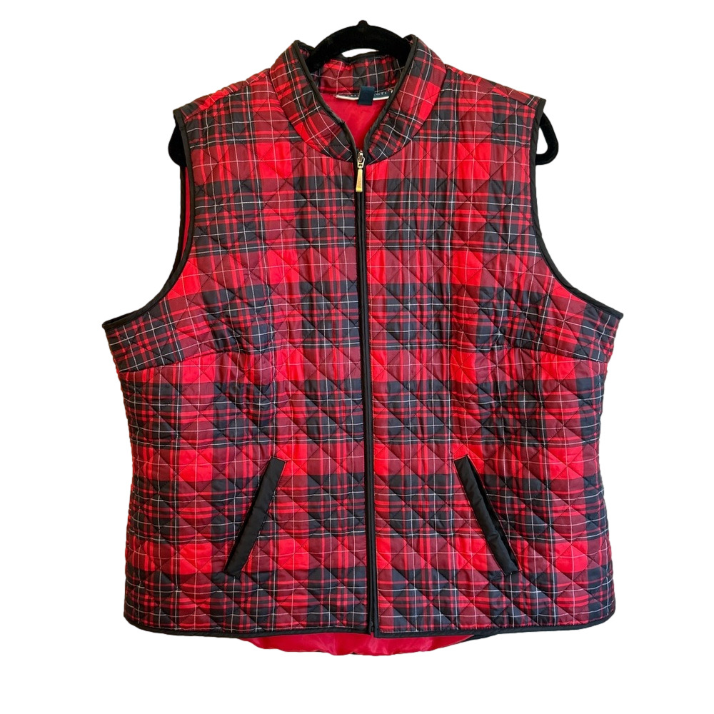 Karen Scott Buffalo Plaid Quilted Puffer Vest Full Zip Pockets Size XL SKU0414